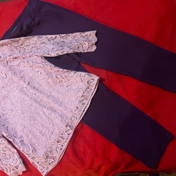 Adrianna Papell Lace Blouse & Counterparts Slim Pants Set – Size L Top / 12 Pant - Picture 3 of 11